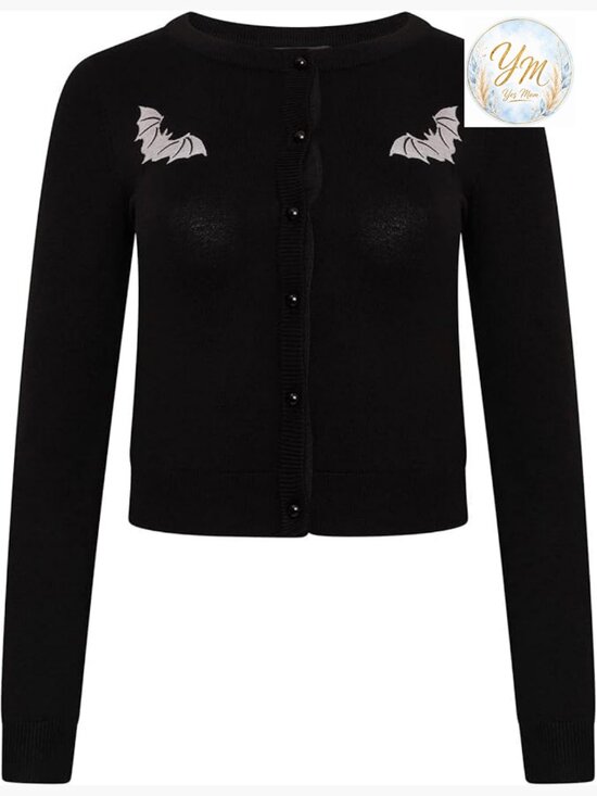 Sweaters - Gothic Bat Embroidery Long Sleeve Cardigan Knit Button Front